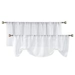 Home Queen White Tie Up Curtain Valances, Country Farmhouse Style, Semi Sheer Burlap Window Valences Topper for Kitchen, 54" W X 20" L, Set of 2