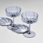 Khen Flower Vintage Wavy Glass Coupes Martini , Champagne & Cocktail Coupes - Set of 2 - 7oz Colorful Cocktail Glasses & Champagne , Prosecco , Mimosa Glassware Copyright Design - Smoke Grey