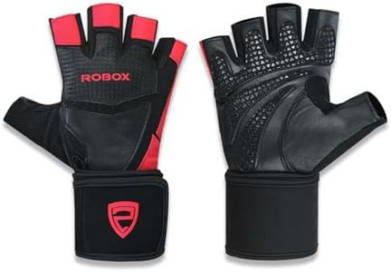 ROBOX Wrist Support Lifting Gloves, Gym Workout Heavy Weight Lifting 18” Wrist Strap Gloves with Leather Palm and Padded Grip for Men and Women (Large)