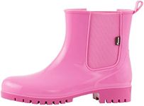 Planone Short rain Boots for Women and Waterproof Garden Shoes，Anti-Slipping White Chelsea Rainboots for Ladies with Comfortable Insoles，Stylish Light Ankle rain Shoes and Outdoor Work Shoes, Wild Rose Powder, 11