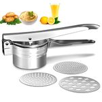 Potato Ricer Stainless Steel Masher, ZKKEIIE Large Capacity 15oz Potato Masher Kitchen Tool for Smooth Mashed Potatoes, Fruits, Vegetables and Baby Food, Premium Grade Large Capacity Ricer, Juicer, Vegetable Strainer with 3 Interchangeable Ricing Discs