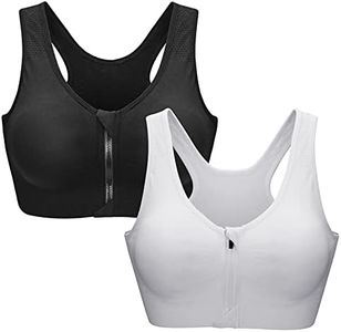 ZOEREA Soutien-Gorge de Sport Femme Zippée Devant Push Up Bra Vest Coussinets Amovibles pour Fitness Jogging Yoga Course,Noir + Blanc,L (Lot de 2)