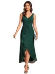 Ever-Pretty Women's Dresses High-Low Ruffle Mermaid Wedding Guest Dress with V-Neck Dark Green 8UK