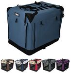 EliteField 4-Door Folding Soft Dog Crate with Curtains, Carrying Bag and Fleece Bed (2 Year Warranty), Indoor & Outdoor Pet Home (36" L x 24" W x 28" H, Blue Gray+4 Door Curtains)