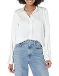 Amazon Essentials Women's Classic-Fit Satin Button Down Blouse (Available in Plus Size), Eggshell White, XL