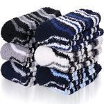 EBMORE Fuzzy Socks for Men & Women Slipper Fluffy Warm Winter Thick Cozy Sleep Socks Cabin Soft Stocking Stuffers Christmas Gift Socks(Stripe C(6 Pairs))