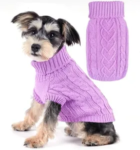 Small Dog Sweater Knitted Dog Sweaters Dog Chihuahua Sweater Clothes Small Dogs Girl Winter Sweaters Warm Dog Turtleneck Sweater for Puppies Pet Cat Sweater Solid Twist Doggie Outfit (Purple, Small)