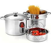 Cook N Home Pasta Pot with Strainer Lid 8-Quart, Stainless Steel Pasta Cooker Steamer Multipots, 4-Piece