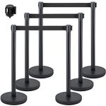 VEVOR Crowd Control Stanchion, Set of 6 Pieces Stanchion Set, Stanchion Set with 6.6 ft/2 m Black Retractable Belt, Black Crowd Control Barrier w/Concrete and Metal Base – Easy Connect Assembly