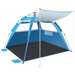 Brace Master Pop Up Beach Tent with 2 Awning, Easy Setup Beach Shelter for 3-4 Person, UPF 50+ Anti UV Tent, Portable Carrying Bag