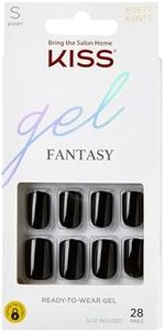 KISS Gel Fantasy Ready-to-Wear Press-On Gel Nails, “Aim High”, Short, Black, Nail Kit with 24 Mega Adhesive Tabs, Pink Gel Glue, Manicure Stick, Mini File, and 28 Fake Nails