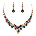 Ever Faith Wedding Bridal Crystal Teardrop Cluster Statement Necklace Dangle Earrings Jewellery Set for Women Multicolor