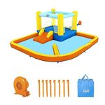 Bestway H2OGO! Fast Inflatable Beach Bounce House Splash and Slide Backyard Water Park with Air Blower, Ground Stakes, and Storage Bag