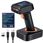 Tera 2D Barcode Scanner Wireless, Bluetooth QR Code Scanner, with Time Display Screen Battery Level Indicator Charging Base, Patent Number 90078251950003, HW0006