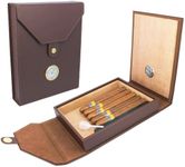 AMANCY Elegant 5-10 Capacity Brown Leather Cedar Wood Lined Portable Travel Cigar Humidor Case with Humidifier