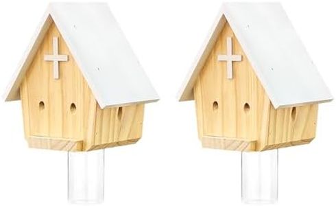 GRTRE Paquete de 2 trampas de madera para abejas de carpintero para exteriores, la mejor trampa para abejas, trampa de madera para abejas, estilo iglesia, para colgar al aire libre, trampas para