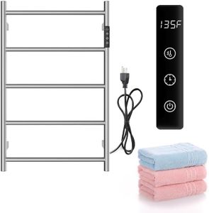 VJASS Towel Warmers for Bathroom Heated Towel Warmer Bathroom Towel Rack Electric Towel Warmer 5 Bars Heated Towel Rack Plug in Wall-Mounted Drying Rack Towel Heater 65W for Bathroom (Brushed Nickel)
