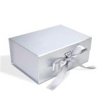 RBS® - Queen Victoria® Luxury Matte Silver Foldable Gift Boxes for Packaging (1 Pack) Gift Boxes for Gifting with Matching Ribbon 23 x 16 x 10cm, Holds upto 5 kg, gift boxes (Silver)