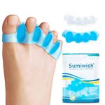 Sumiwish Toe Separators & Toe Spacers - 4 Pairs (Blue and Clear) - Soft Toe Straighteners for Bent Toes - Silicone Toe Separators for Overlapping Toes, Plantar Fasciitis, Hammer Toes & Claw Toes