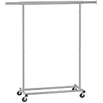 SONGMICS Clothes Rack with Wheels, Heavy-Duty Clothing Rack for Hanging Clothes, Portable Garment Rack, with Extendable Hanging Rail, 198 lb Load Capacity, Silver UHSR13SV1