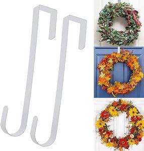 ZningEsxi 30cm Wreath Door Hanger for Front Door Over Hook 2 Pack Metal Hangers Sturdy Home Decorative Christmas Halloween Easter Wreaths Hanging(White)