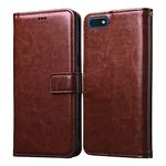 Casotec Flip Cover for Huawei Honor 7S | Premium Leather Finish | Inbuilt Pockets & Stand | Flip Case for Huawei Honor 7S (Brown)