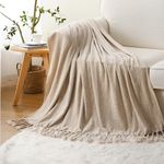 BATTILO HOME Chenille Throw Blanket for Couch, Soft Warm Cozy Knitted Throw Blanket with Tassels, Lightweight Chenille Knit Throw Blanket Suitable All Season(50"x60",Beige)