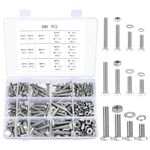 408 Pcs Hex Bolts and Nuts Set, M5 M6 M8 Machine Bolts and Hex Nuts and Lock Washers and Flat Washers Assortment Kit, Stainless Steel Full Thread Bolts with Spring Washers