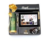 Saanvi Crafts Your Name Personalized Mens Gift Hamper Set with Water Bottle, Pen, Men Wallet, Keychain, Men Deodorant, Golden Rose with Belt and Photo Frame (10x4) (Black)