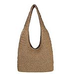 Women Large Straw Beach Bag Handmade Woven Shoulder Bags Hobo Tote Handbag Purse for Summer, Brown, One Size