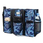 TOPDesign Utility Water Resistant Tote Bag with 13 Exterior & Interior Pockets, Top Zipper Closure & Thick Bottom Support, for Working Women, Teachers, Nurses, Accountants (Blue Bandanna)