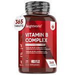 Vitamin B Complex High Strength - 365 Vegan Tablets (1 Year Supply) - Blend of 8 B Vitamins & Vitamin C - One A Day - No Fillers - Folic Acid, Biotin, B1, B2, B3, B5, B6, Vitamin B12 Supplement