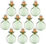 10 Pieces Mini Glass Bottle Cute Jars Vials with Cork Wish Bottle Glass Vial Pendant (Green Flat Round)