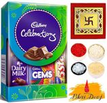 Bhai Dooj Tikka Gift Set for Brother- Celebrations Assorted Chocolates with Roli, Chawal, Chandan, Mishri Gift Pack for Bhaiya