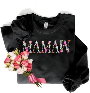 Regamor Embroidery Floral Mamaw Sweatshirts For Grandma Gift Sweatshirt From Grandkids Flower Gift Mothers Day Christmas, Black, X-Large