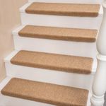 Hopeviva Bullnose Carpet Sisal Stair Treads | Set of 14 | Stair Treads for Wooden Steps Indoor Anti Slip Braided Staircase Protector Pet Friendly Rugs Covers Washable 9.44" X 29.5"x 1.9",Golden