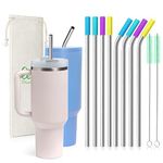 8 Piece 12 Inch Extra Long Reusable Metal Stainless Steel Thick Drinking Straws with Silicone Tips and Cleaning Brush, for Tall Tumblers 40 Ounce Hydro Flask,30 YETI/RICT/Ozark Trail