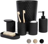 zccz 6 Piece Bathroom Accessories Set, Toothbrush Holder, Toothbrush Cup, Soap Dispenser,Bathroom Vanity Tray, Qtip Holder, Trash Can - Black