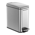 SONGMICS Bathroom Trash Can, 2.6 Gallon Small Trash Bin with Lid, Slim for Small Spaces, Stainless Steel Garbage Can, Soft Close, Silver ULTB561E10