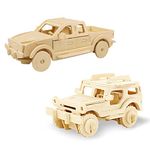 Georgie Porgy 3D Wooden Jeep & Pickup Car Puzzles, 2 Packs of Vehicle DIY Model Toys for Kids (Off-Road Vehicle Pickup Truck)