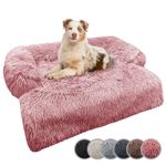 bluzelle Dog Bed Sofa Protector for Large Dogs, Dog Blanket Couch Cover, Washable Pet Bed with Removable Cover, Waterproof Protection Mat & Non-Slip Bottom, Plush Fluffy Faux Fur, Color:Pink