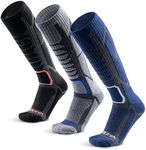 WEIERYA Ski Socks 3 Pairs Pack for Skiing, Snowboarding, Outdoor Sports Performance Socks Retro Black Grey Blue L 3 Pairs