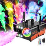 Fog Machine, HAKUTA 600W Smoke Machine with Disco Ball Lights and LED RGB Lights, 2300 CFM Spray with Auto Spray Function, Great for Halloween, Christmas, Wedding, Stage Performance and Parties