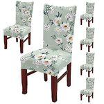 BRIDA Stretchable Polyester Floral Printed Elastic Dining Chair Slipcover, Set of 6, Green