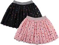 DaniChins Girl's Layered Tutu Skirt Tulle Princess Sparkle Skirt (Black, Pink, 7)