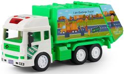 SHOPOFLUX Construction Garbage Truck Toy with Light & Sound, Friction Powered City Clean Up Push and Go Truck Toys for Kids, Boys and Girls Aged 3+ Year (Garbage Truck)