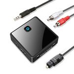 Isobel Bluetooth 5.0 Transmitter Receiver (Optical, 3.5mm AUX, RCA), Low Latency Wireless Audio Adapter Rechargeable Bluetooth AUX Adapter for TV PC Car/Home Stereo System Speakers