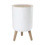 LOVIVER Trash Can, Nordic Imitation Wood Grain Garbage Can with Press Top Cover High Foot Dustbin with Press Cover Trash Can Bin for Bedroom, Kitchen, Round detachable leg