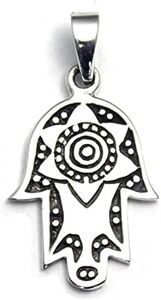 COSUMOSU 925 sterling silver Hamsa Hand of Fatima Evil eye Good Luck Amulet Pendant (Hand C)