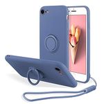 UEEBAI Case for iPhone SE 2022 5G/iPhone 7/iPhone 8/iPhone SE 2020, Ultra Slim TPU Shockproof Silicone Case Ring Holder Kickstand Magnetic Car Mount Cover Wrist Strap for iPhone SE3/SE2 - Blue Grey